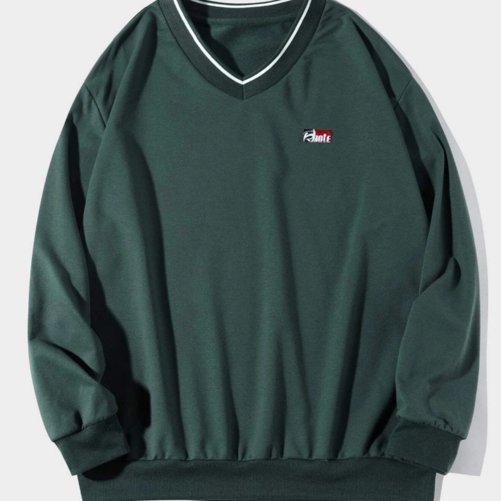 Shein Manfinity dark green v-neck jersey sweatshirt Sz M EUC